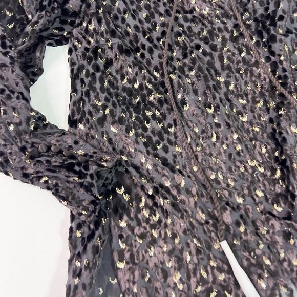 ALC Ophelia Blouse Womens 2 Brown Long Sleeve Tie Neck Velvet Metallic New - Picture 4 of 12